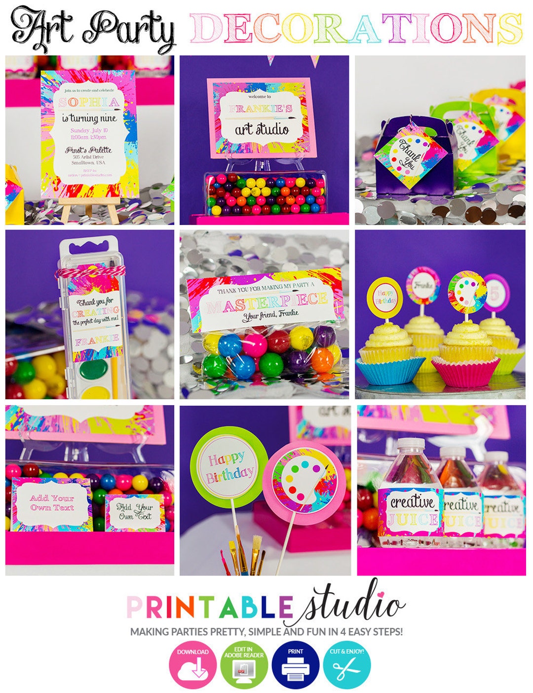 Art Party Decorations Printable Art Party Painting Party Decorations ...