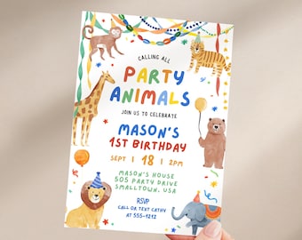 Party Animal Birthday Invitation Template Party Animal Birthday Invitation Boy, Animal First Birthday Invitaiton Template 0223(digital file)