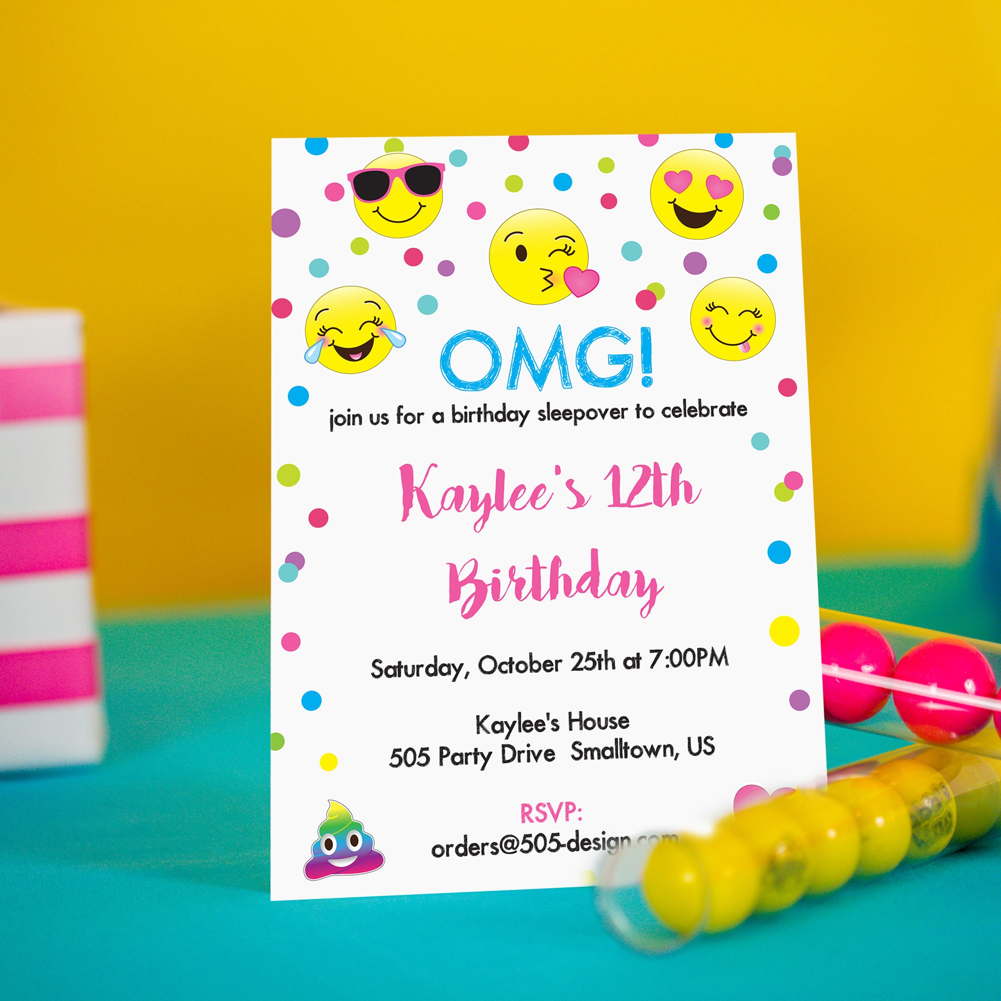 Personalized Printable Birthday Invitations Emojis EDITABLE Dirty