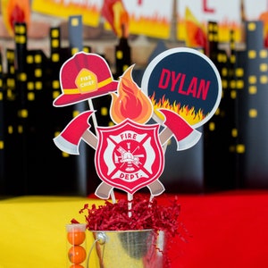 Editable Fireman Birthday Centerpieces, Fireman Party Table Decorations. Printable Firefighter Party Centerpieces, Firefighter Centerpieces