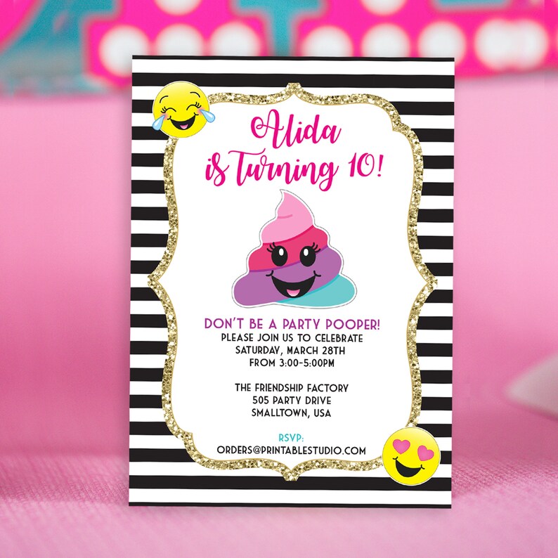 Poop Emoji Invitation INSTANT DOWNLOAD Printable Party Pooper Invitation Girls Poop Emoji Invitation by Printable Studio image 1