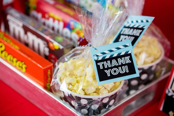 Movie Thank You Tag in Blue - Movie Night Thank You Tag - Movie Party Thank You - Movie Thank You for Popcorn by Printable Studio Il_570xn