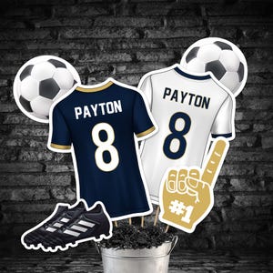 Editable Soccer Centerpieces in Navy Gold, Printable Soccer Banquet Decorations, Soccer Table Decorations Navy Gold Soccer Banquet