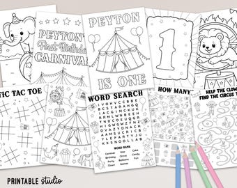 Carnival Birthday Coloring Pages: Circus Activity Games (Instant Download)