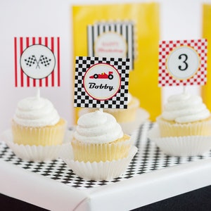 Race Car Birthday Cupcake Topper, Printable Racing Cupcake Toppers, Red Race Car Cupcakes by Printable Studio