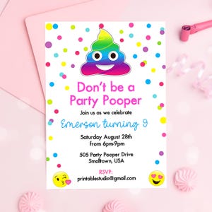 Bearbeitbare Party Pooper Einladung, Regenbogen Party Pooper Geburtstagseinladung (digitale Datei)