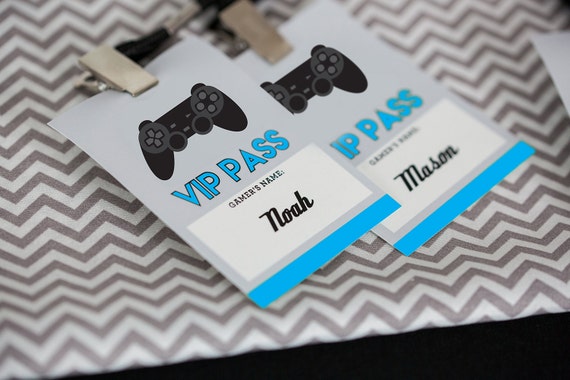 Video Game Party VIP Pass in Blue - Printable Video Game VIP Pass - VIP Pass for Video Game Party by Printable Studio Il_570xn