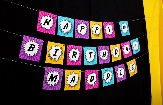 Girls Superhero Banner - Pink Superhero Birthday Banner - Comic Book Party Banner Printable Banner by Printable Studio Il_570xn