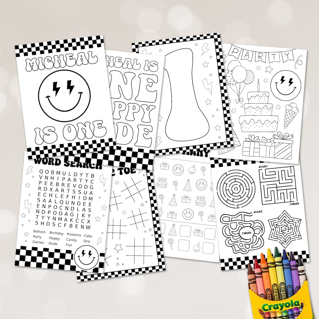 Editable ONE Happy Dude Party Coloring Pages Happy Dude Activity Pages ...