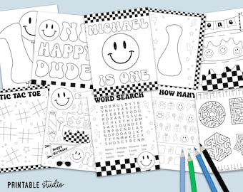 Pagine da colorare e giochi per feste con faccina sorridente dagli occhi rotondi (file digitale)