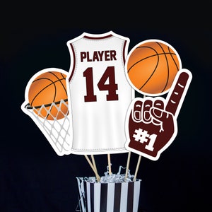 Basketball Centerpieces in Maroon - Printable Basketball Birthday Party Centerpieces - Maroon Basketball Centerpieces