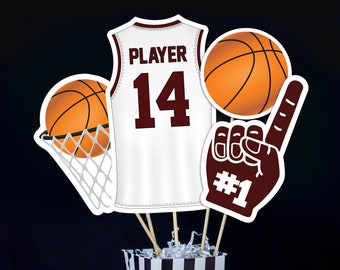 Basketball Centerpieces in Maroon - Printable Basketball Birthday Party Centerpieces - Maroon Basketball Centerpieces
