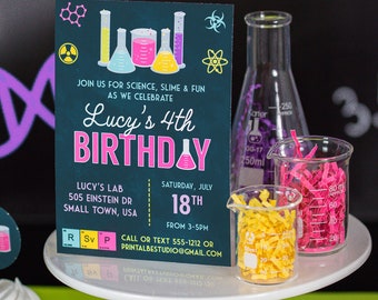 Science Party Invitation in Pink - Printable Science Birthday Party Invitation - Science Invitation - Girls Science Party Invitation