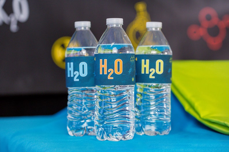 Science Party Drink Labels, Science Party Water Label, H2O Water Labels ...