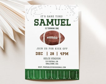 Editable Football Party Invitation, Watercolor Football Birthday Invitation, Printable Football Invitation, Football 1st Birthday Invite