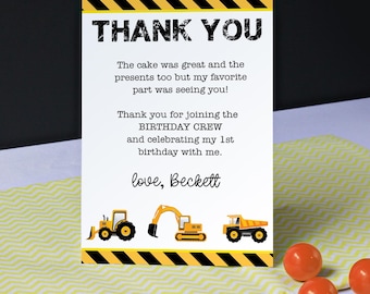Construction Party Thank You - Construction Thank You Card - INSTANT DOWNLOAD  - Printable Thank You Card by Printable Studio