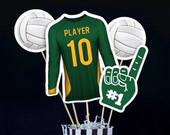 Editable Volleyball Centerpieces in Green and Gold Printable Green Gold Volleyball Centerpieces Volleyball Banquet Decorations