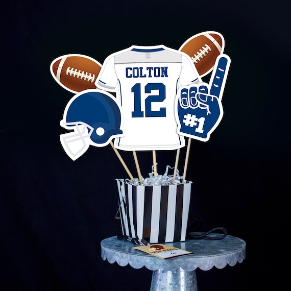 Football Centerpieces in Royal Blue Printable Football Birthday Party Centerpieces Football