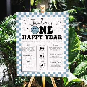 Tableau des jalons One Happy Year, affiche Happy Dude 1ère année, tableau première année de bébé, tableau d'affichage ma première année garçon, bleu One Happy Dude