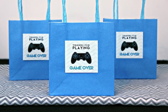 Game Over Thank You Tags in Blue - Printable Video Game Party Thank You Tags by Printable Studio Il_570xn