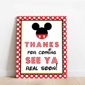 Thanks for Coming See Ya Real Soon Sign - Instant Download Mickey Mouse Party Sign - Printable Mickey Mouse Sign by Printable Studio