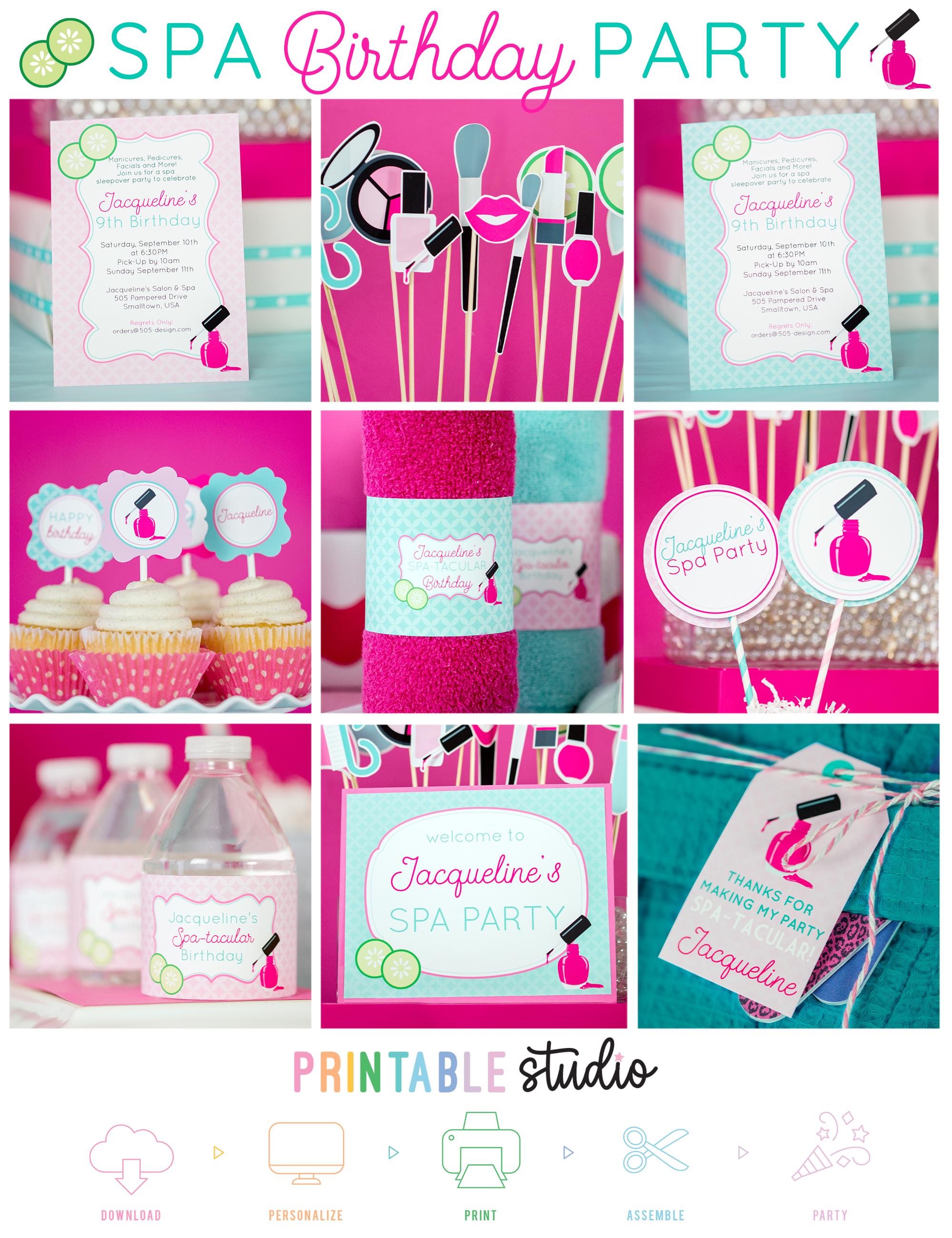 Spa Birthday Decorations, Instant Download Spa Birthday Party