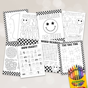 Editable Happy Girl Party Coloring Pages, Smiley Face Activity Pages, One Happy Girl Birthday Party Activities, Printable Smiley Party Games