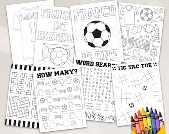 Páginas para colorear de fiestas de fútbol, páginas de actividades de fútbol, actividades para fiestas de cumpleaños de fútbol, juegos imprimibles para fiestas de fútbol
