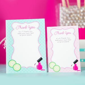 Tarjeta de agradecimiento de cumpleaños de spa DESCARGA INSTANTÁNEA Tarjeta de agradecimiento de fiesta de spa Tarjeta de agradecimiento de spa imprimible en rosa y verde azulado