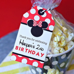 赤いミニーマウスの記念品タグ - Printable Studio による赤いミニーマウスのパーティー記念品タグの印刷
