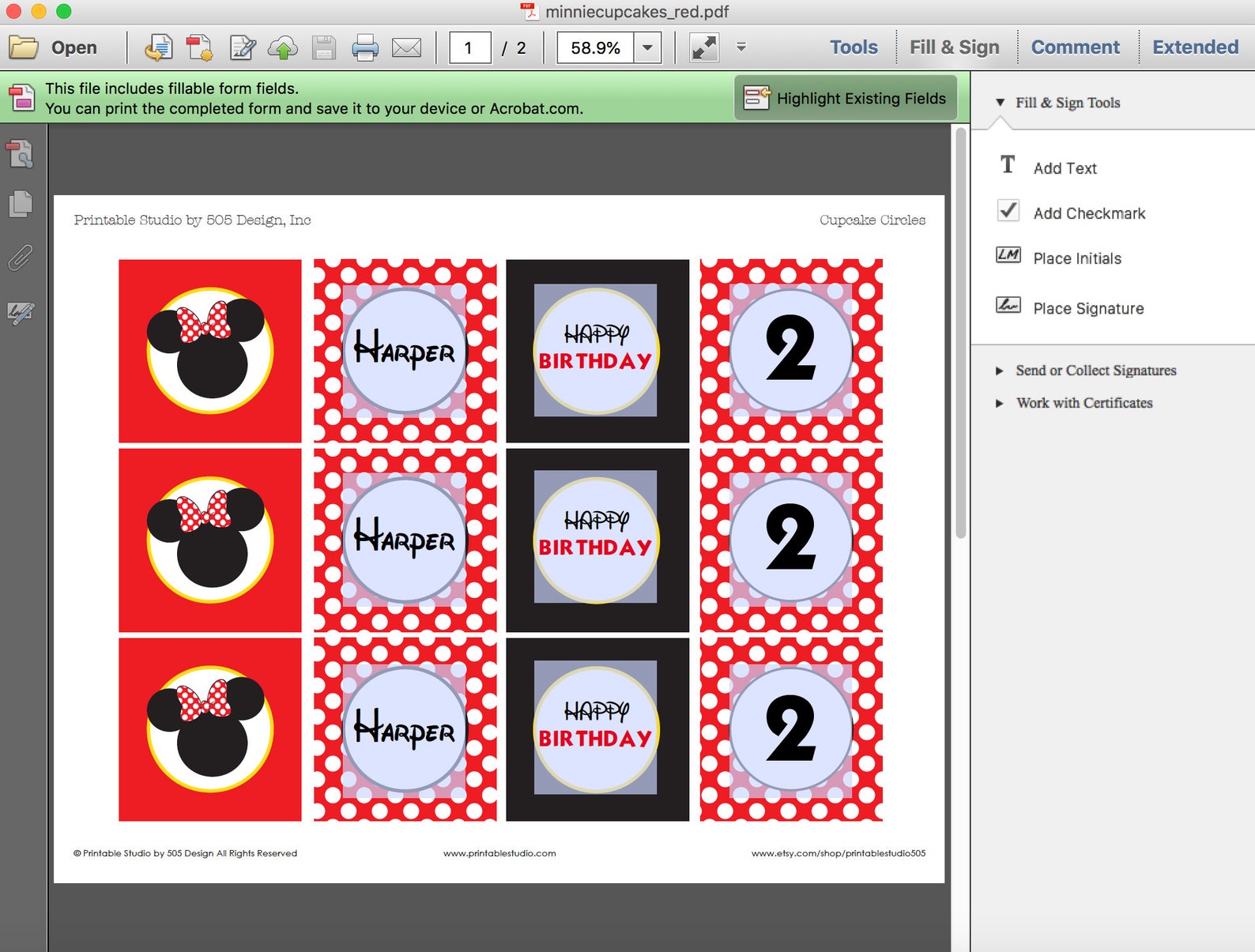 Minnie Mouse Cupcake Topper Printable Minnie Mouse Party | Etsy