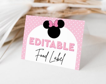 Editable Minnie Food Labels, Modern Minnie Mouse Party Labels, Modern Minnie Mouse Tented Cards, Minnie Buffet Cards