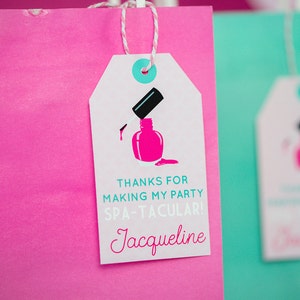 Etiquetas de regalo de cumpleaños de spa editables, etiquetas de agradecimiento para fiesta de cumpleaños de spa, etiquetas de regalo de fiesta de spa imprimibles