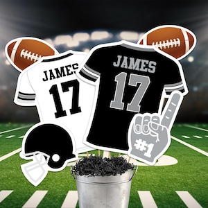 Football Centerpieces in Black, Printable Football Birthday Party Centerpieces, Instant Download Black Gray Football Table Decorations