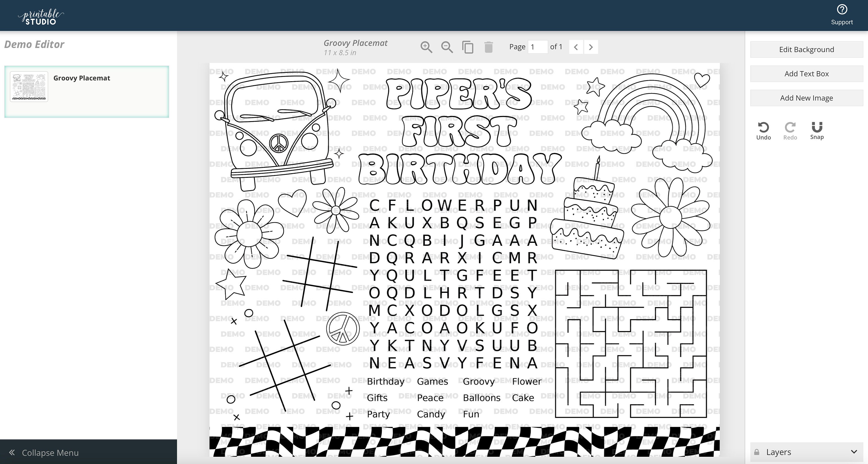 Daisy Party Coloring Page, Groovy Placemat, Hippie Activity Page ...