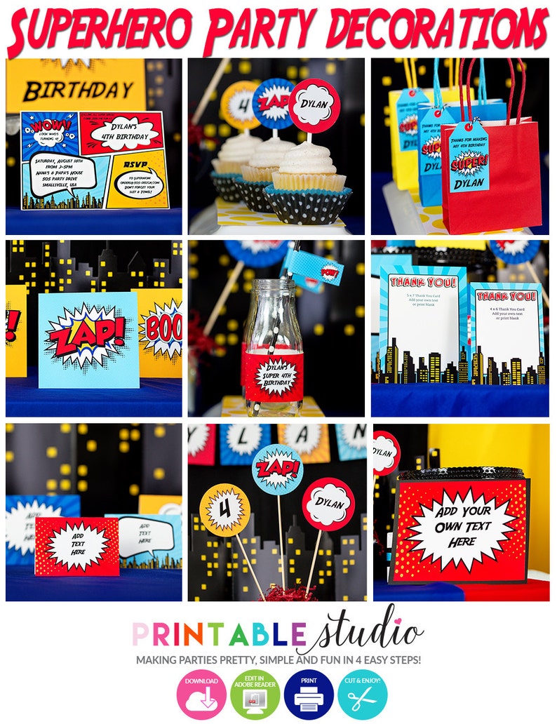 Superhero Party Decorations Comic Book Party Decorations Printable Comic Book Party Superhero Birthday by Printable Studio image 1
