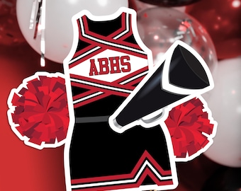 Centrotavola da cheerleader in rosso e nero Centrotavola da cheerleader stampabili Decorazioni da tavolo da cheerleader rosse e nere Decorazioni per banchetti da cheerleader in rosso e nero