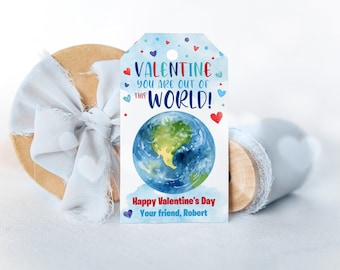 Printable Valentines Out Of This World Valentine Card Outer space Editable Valentine's Day Tag with Earth Class Valentine