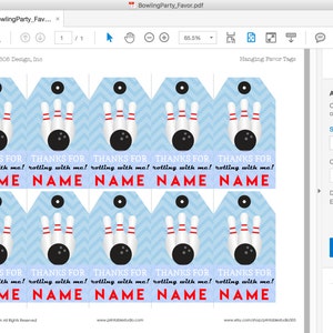 Bowling Favor Tag Printable Bowling Party Favor Tags Bowling Thank You Tag by Printable Studio image 5