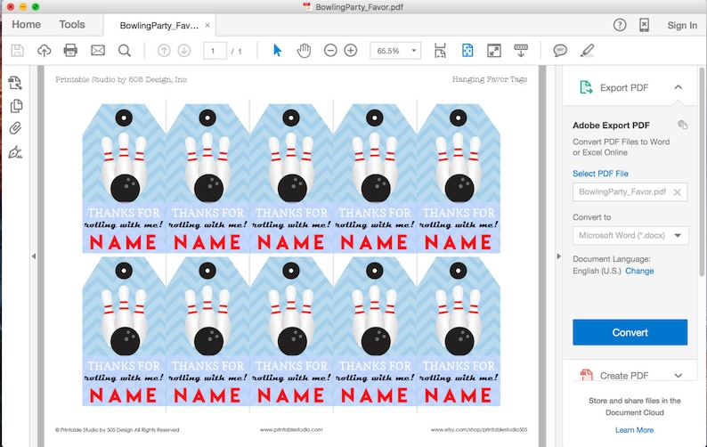 Bowling Favor Tag Printable Bowling Party Favor Tags Bowling Thank You Tag by Printable Studio image 5