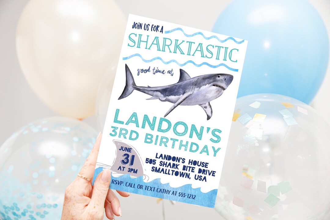 Shark Birthday Party Invitation - Printable Shark Birthday Party ...