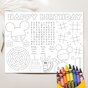 Mickey Mouse Coloring Page Mickey Activity Page Mickey Mouse Birthday Party Activity Placemat Printable Mickey Mouse Party Game