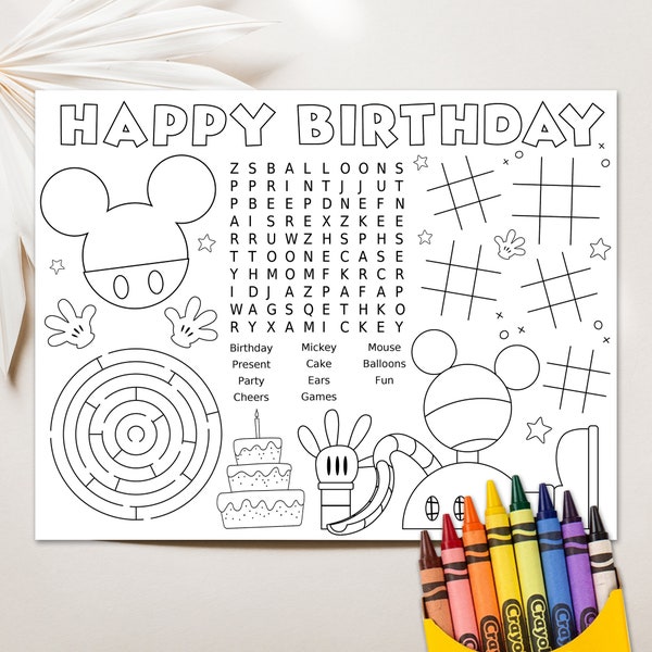 Mickey Mouse Coloring Page Mickey Activity Page Mickey Mouse Birthday Party Activity Placemat Printable Mickey Mouse Party Game