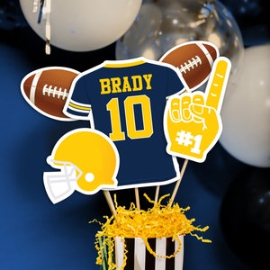 Football Centerpieces in Navy Blue Yellow Printable Football Party Centerpieces Navy Gold Football Decorations Football Banquet Centerpieces