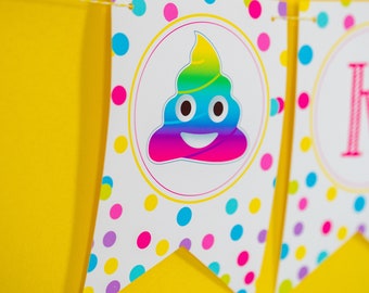 Emoji Party Pooper Party Birthday Banner, Instant Download Rainbow Poop Emoji Printable Banner, Party Pooper Banner
