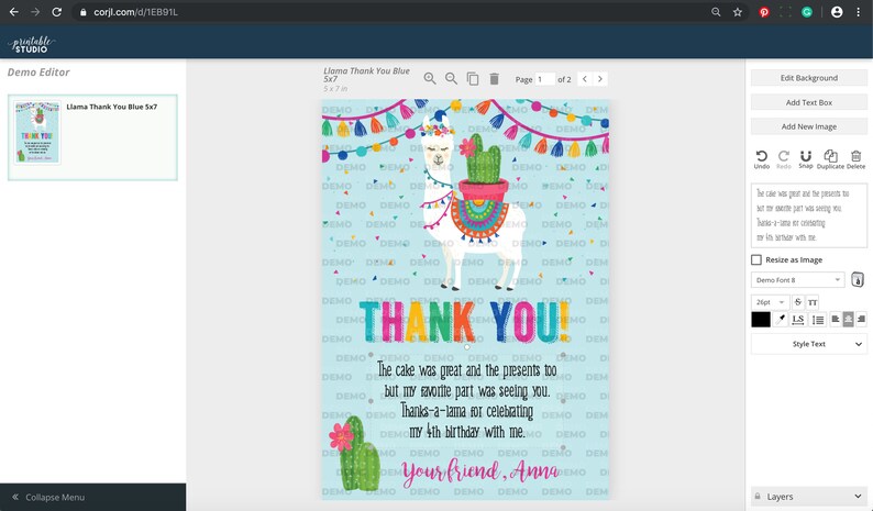 Llama Thank You Card Printable Llama Thank You Llama Party - Etsy