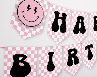 Editable One Happy Girl Birthday Banner, Printable One Happy Girl Birthday Banner, Instant Download Happy Girl Banner, Pink One Happy Girl