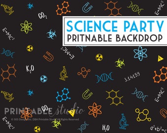 Science Party Backdrop in Blue - Printable Science Step and Repeat - Science Experiment Backdrop - Science Party Candy Bar Back drop