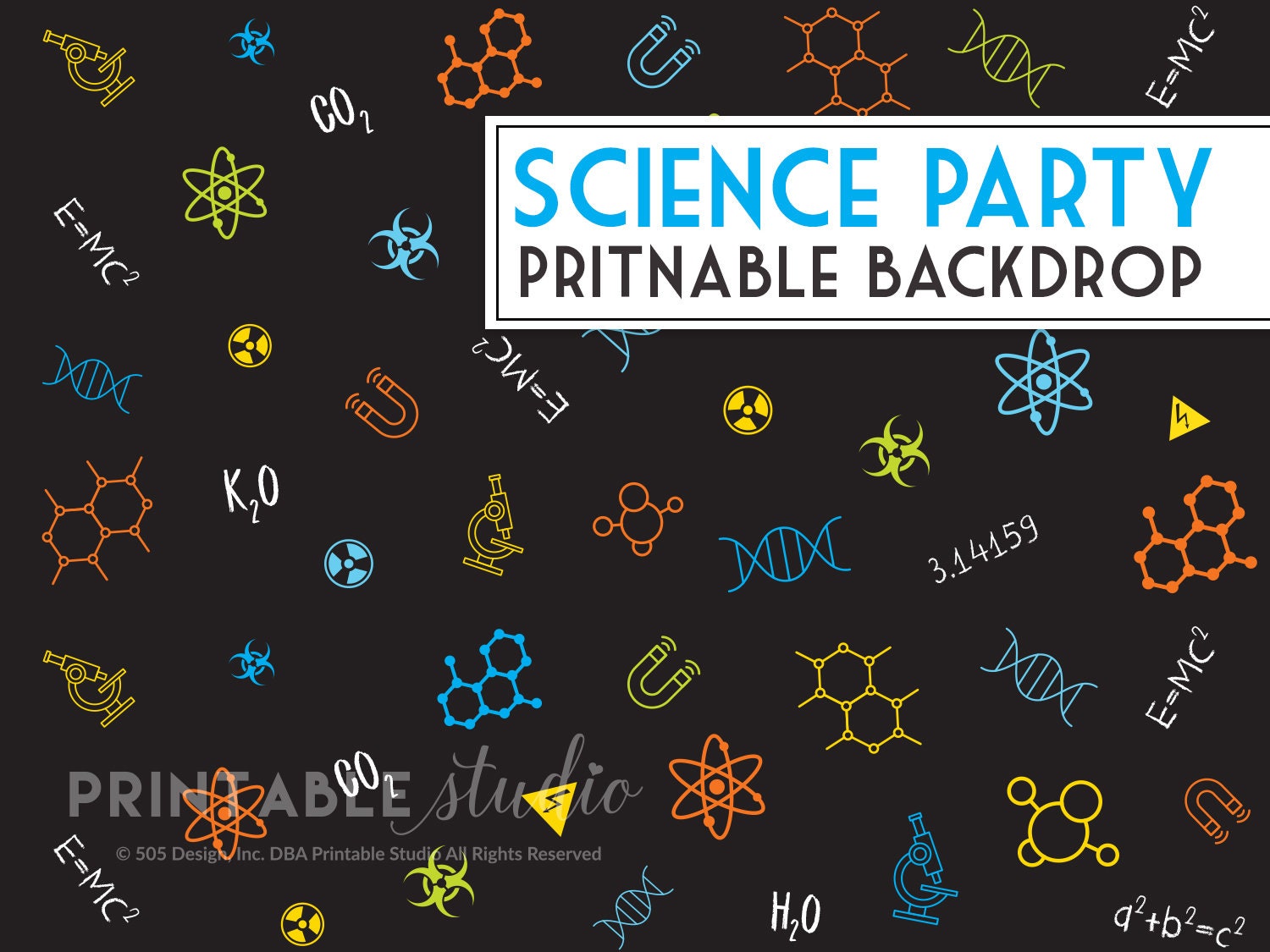 Science Party Backdrop in Blue - Printable Science Step and Repeat ...