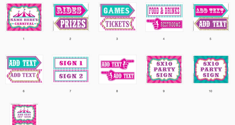Carnival Party Signs Instant Download Carnival Birthday Party Signs Circus Party Signs Pink Carnival Directional Signs by Printable Studio image 6